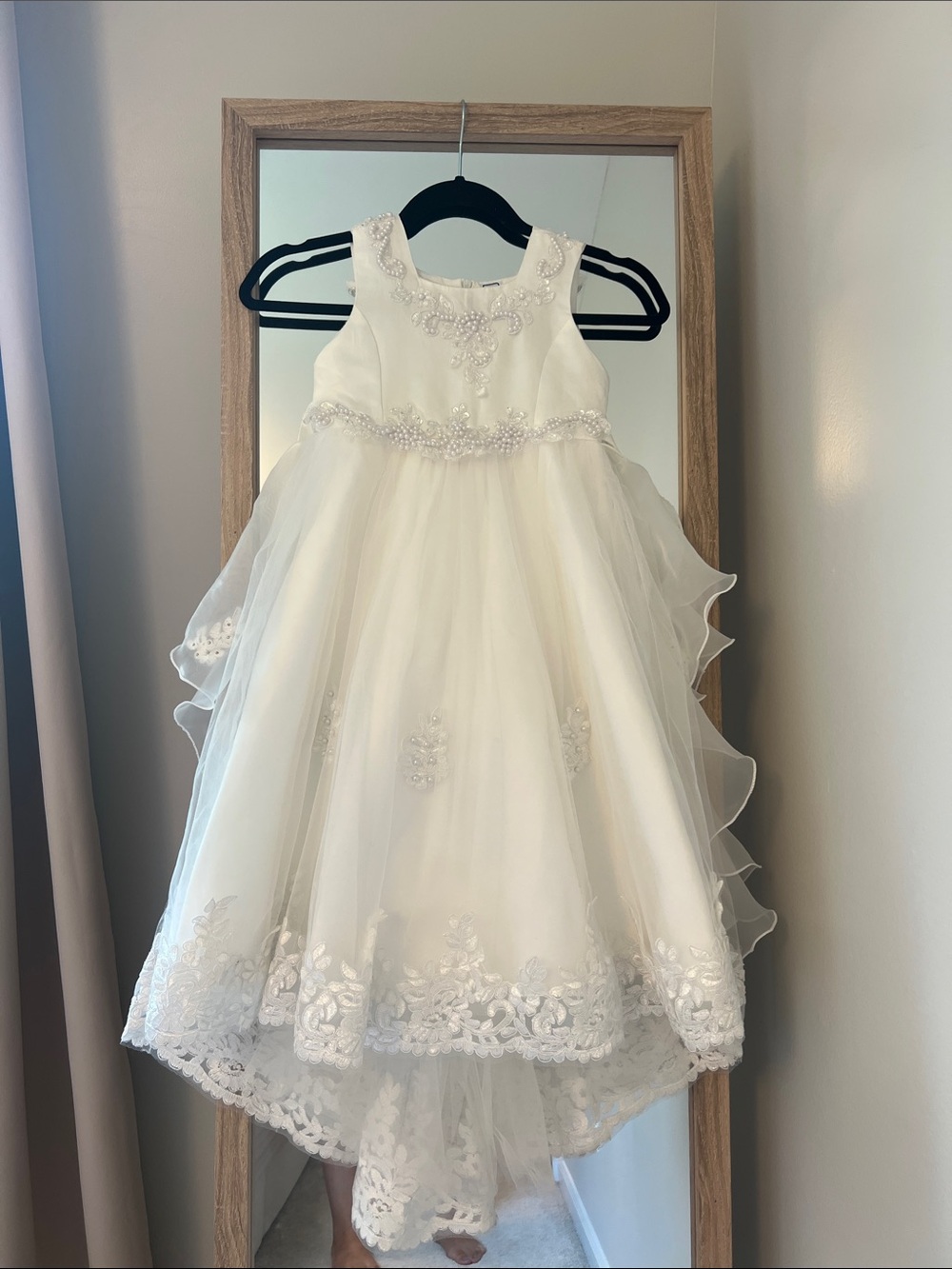 Girls White Beaded Flower Girl Dress